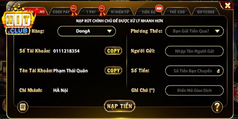 Nạp Tiền Hitclub – Hướng Dẫn Chi Tiết Giao Dịch An Toàn 3 Giao dịch qua ngân hàng là phương thức giao dịch an toàn bảo mật